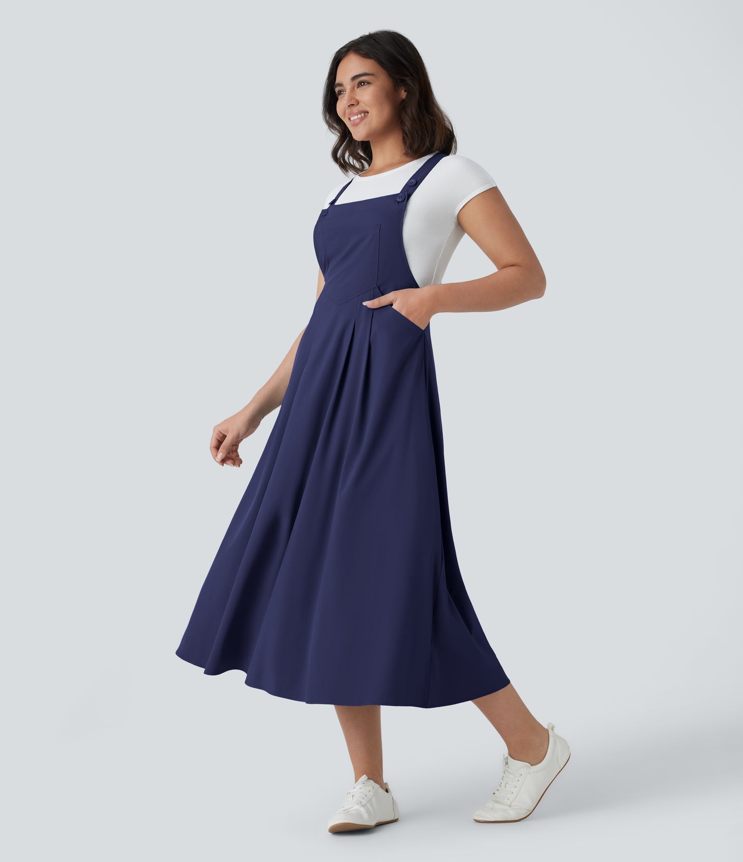 Breezeful™ Flowy Quick-Dry Midi Dress: Adjustable Straps, Multiple Pockets