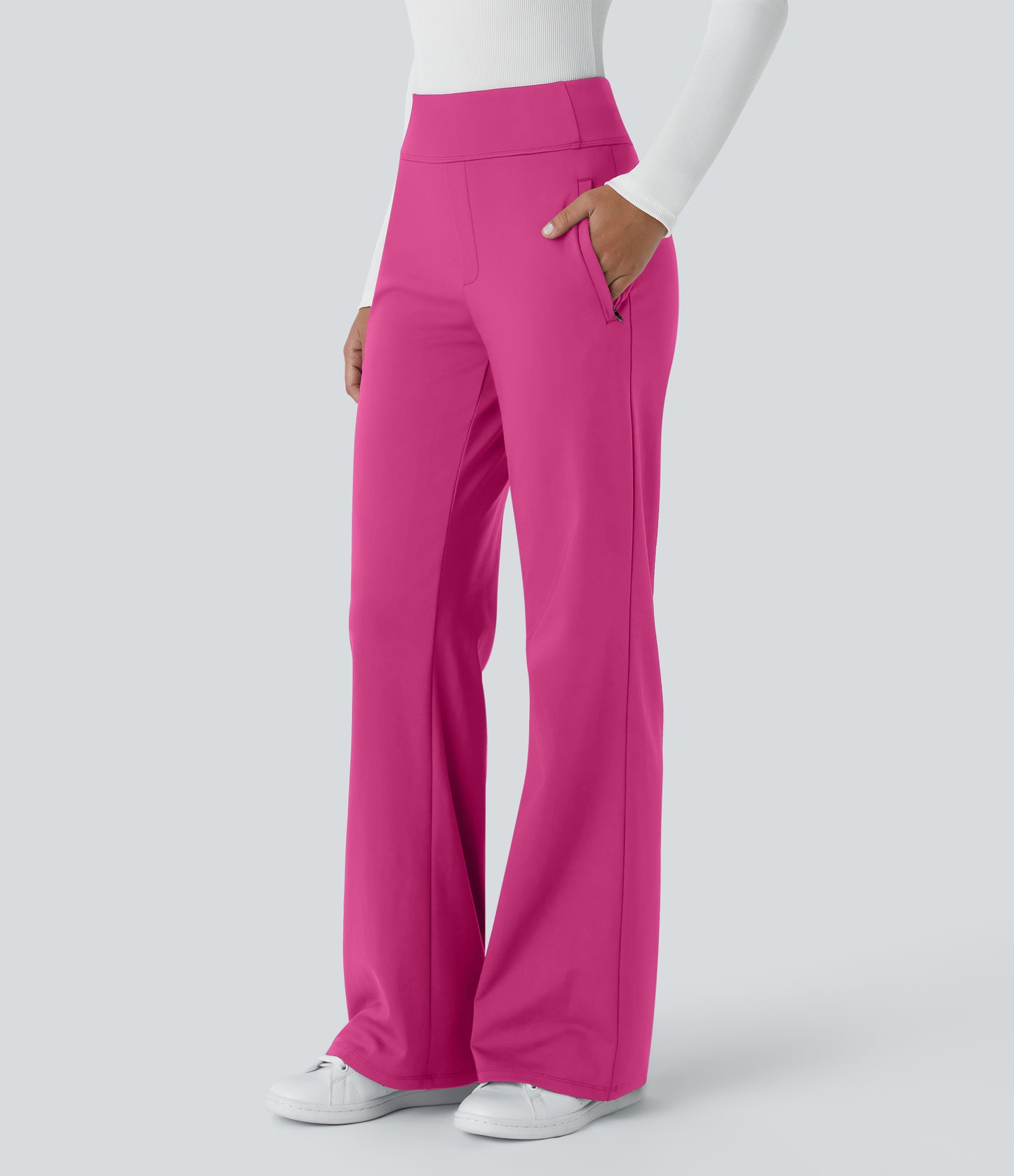 Halara Flex High Waisted Side Zipper Pocket Work Flare Pants