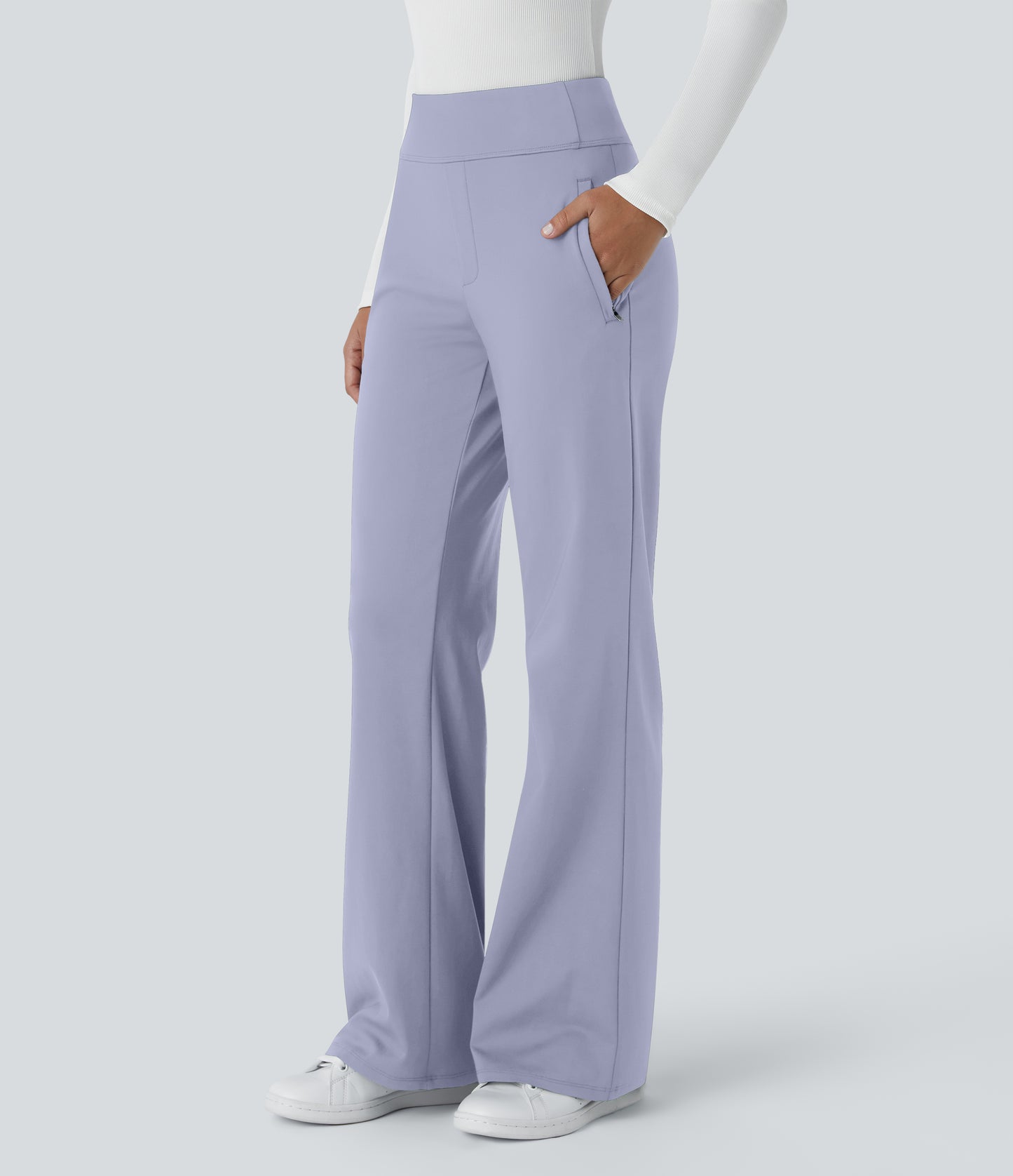 Halara Flex High Waisted Side Zipper Pocket Work Flare Pants