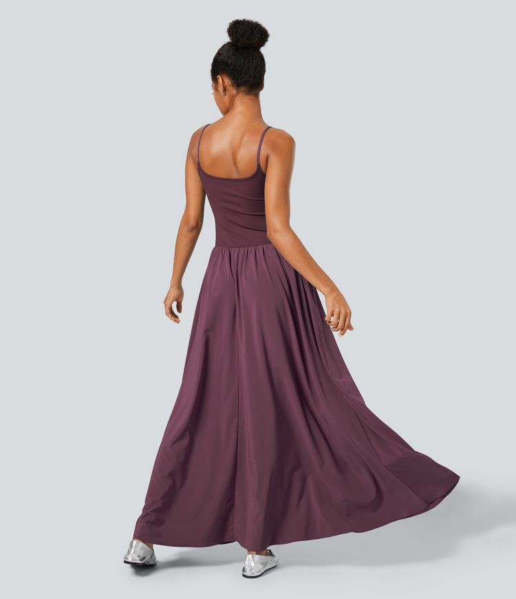 Breezeful Backless Side Pocket Flowy Flare Maxi Quick Dry Casual Slip Dress