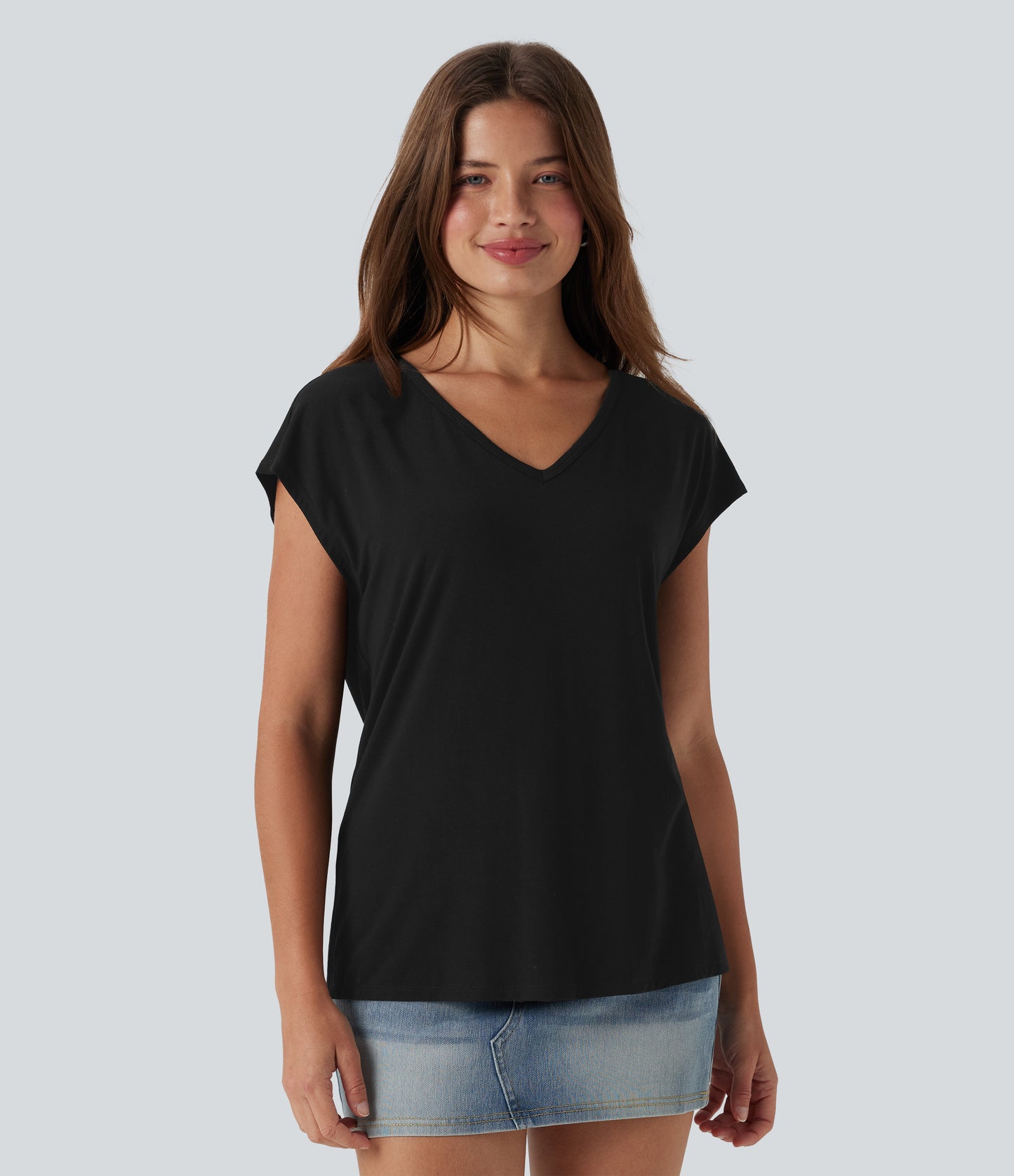 Halara Women's V-Neck Short Sleeve Casual T-Shirt - Soft, Breathable Everyday Top