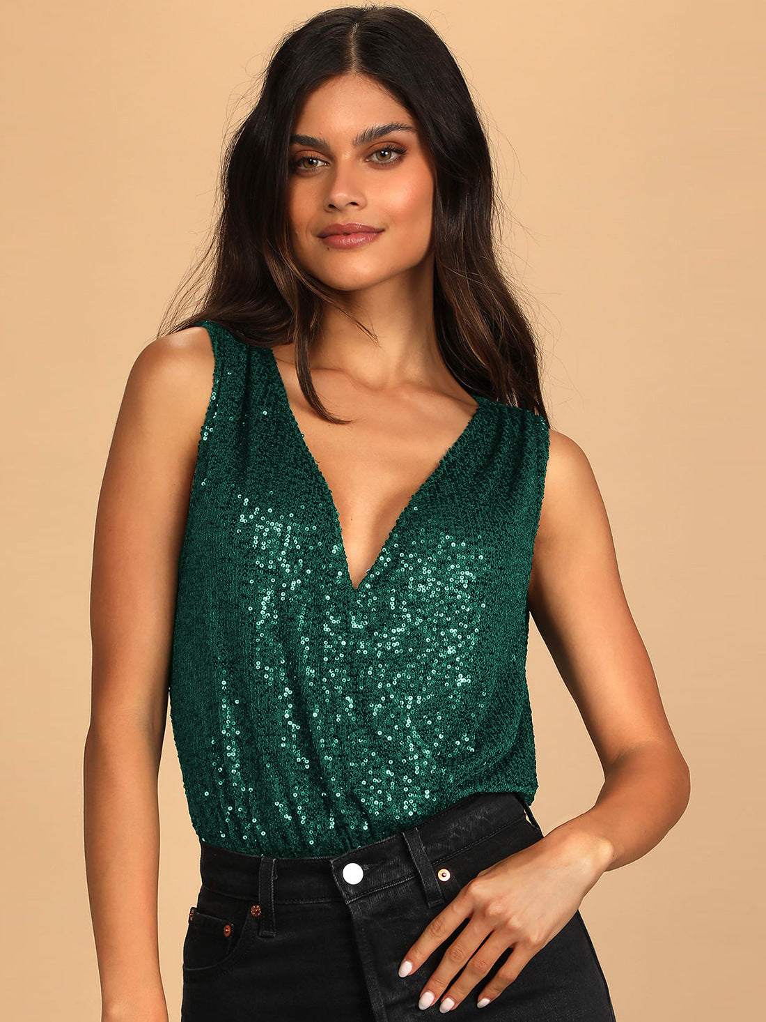 Lace Stitching Sequin Bottoming Shirt Inner Wear Outer Wear Jumpsuit
