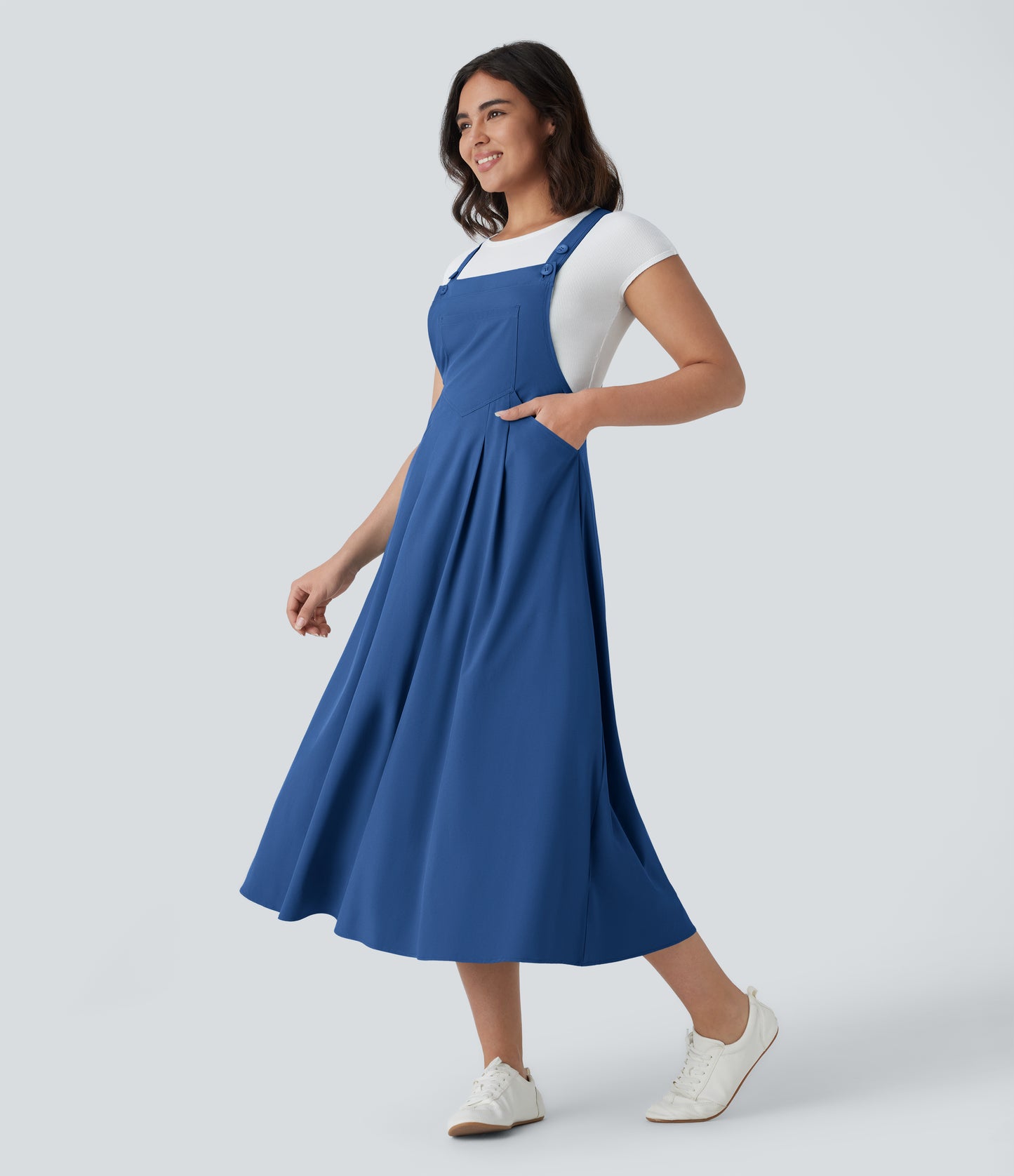 Breezeful™ Flowy Quick-Dry Midi Dress: Adjustable Straps, Multiple Pockets