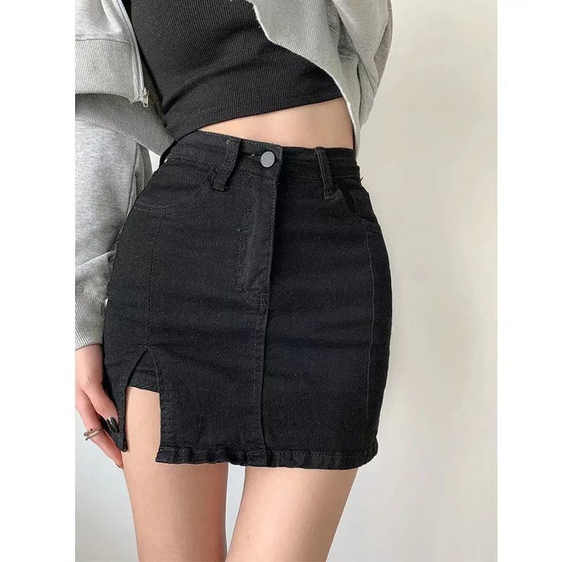 Black Denim Skirt For Women Spring