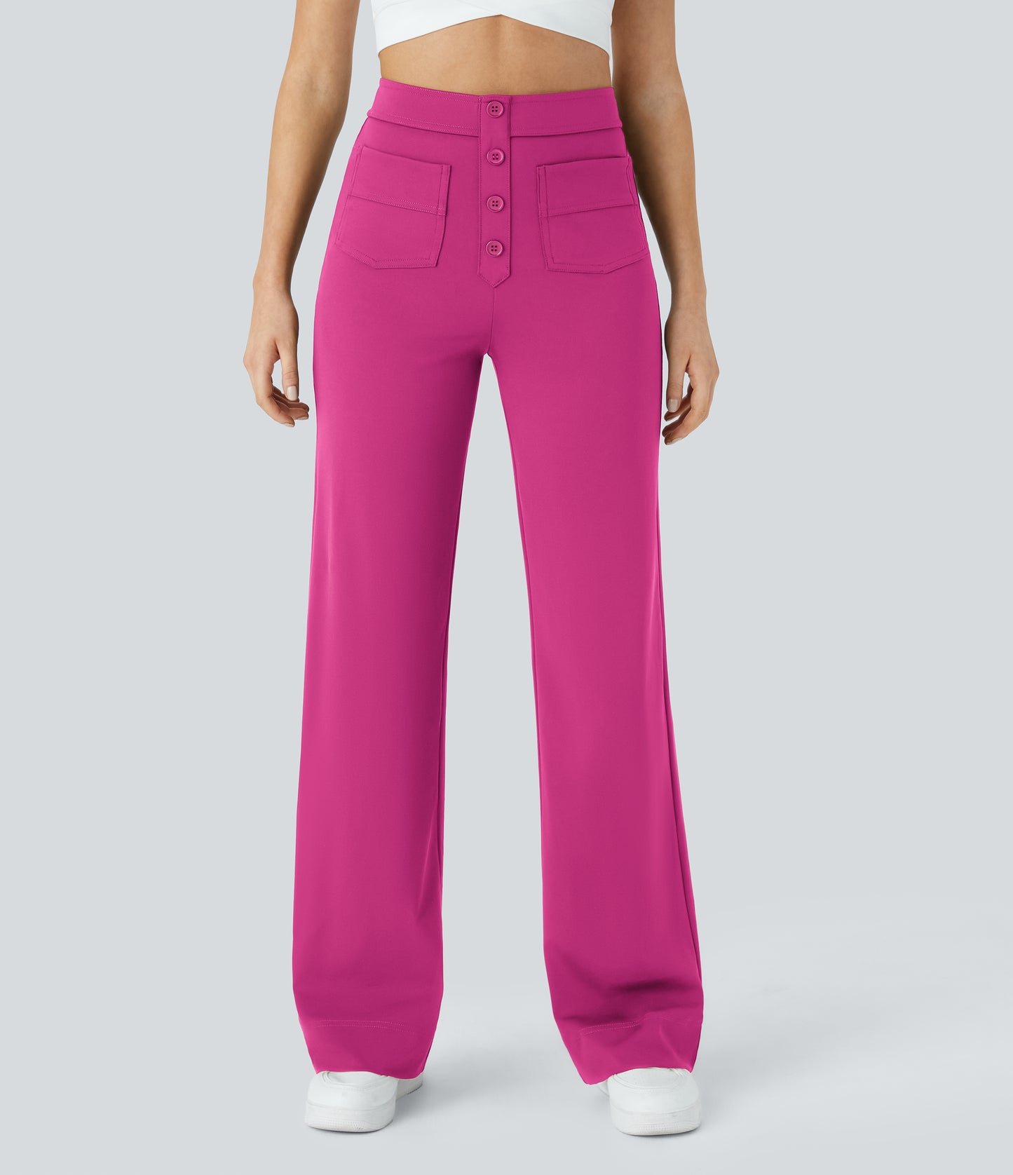 Halara High Waisted Button Straight Leg Casual Pants with Multiple Pockets