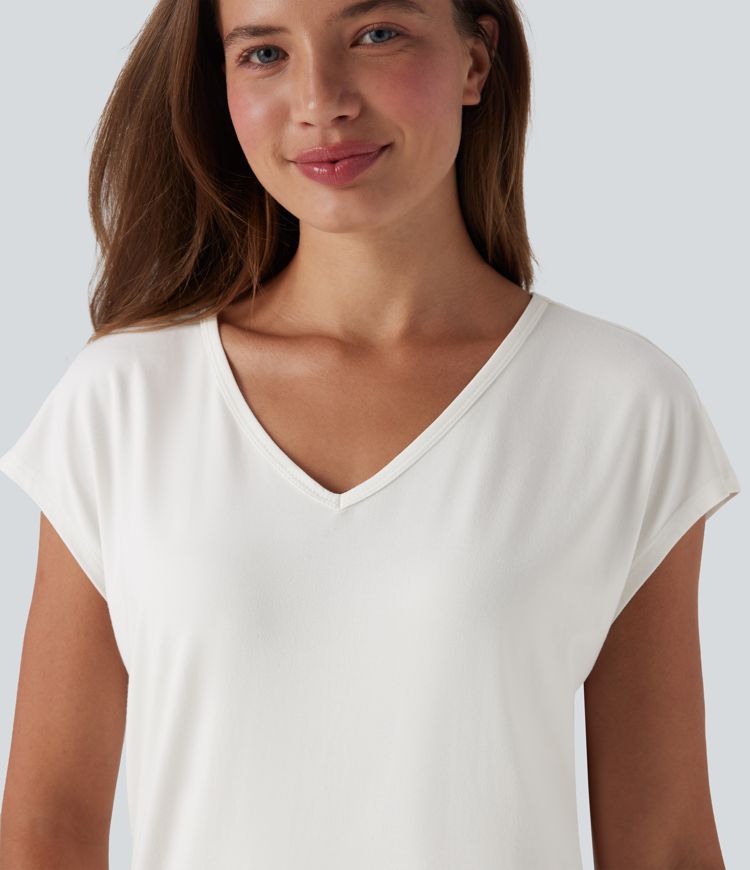 Halara Women's V-Neck Short Sleeve Casual T-Shirt - Soft, Breathable Everyday Top