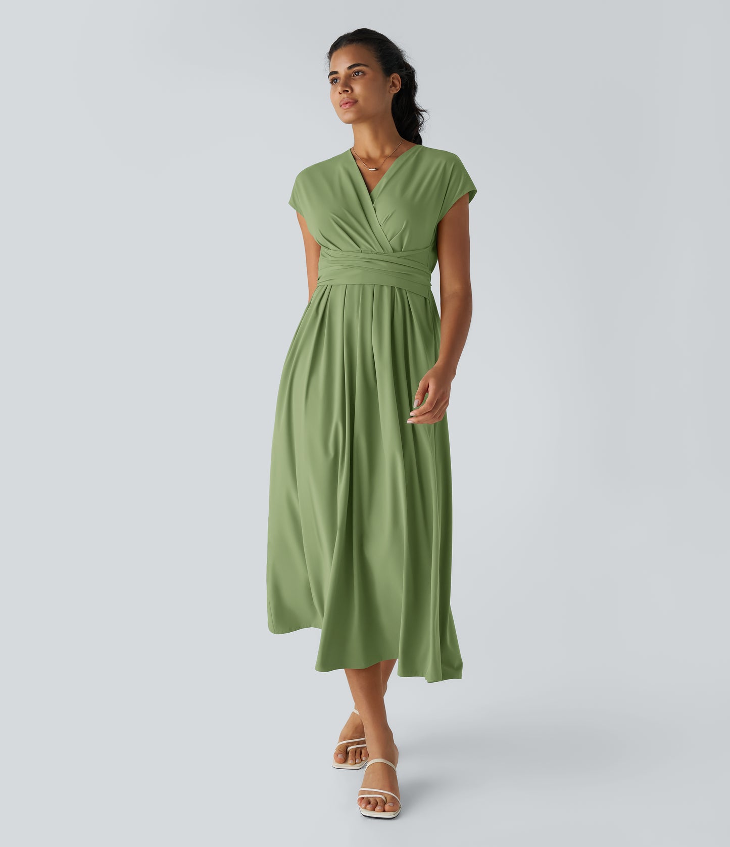 Women's Breezeful V-Neck Short Sleeve Quick-Dry Midi Dress with Pockets