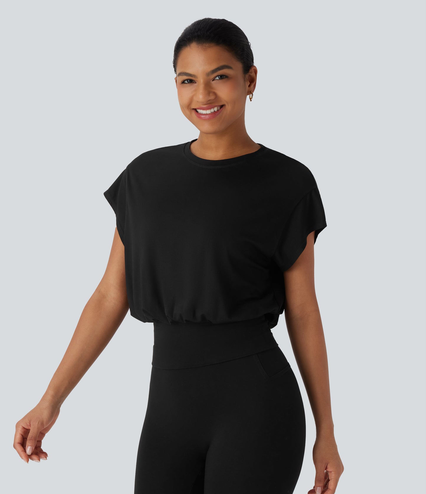 Women's Versatile Round Neck Short Batwing Sleeve Relaxed Fit Work T-Shirt