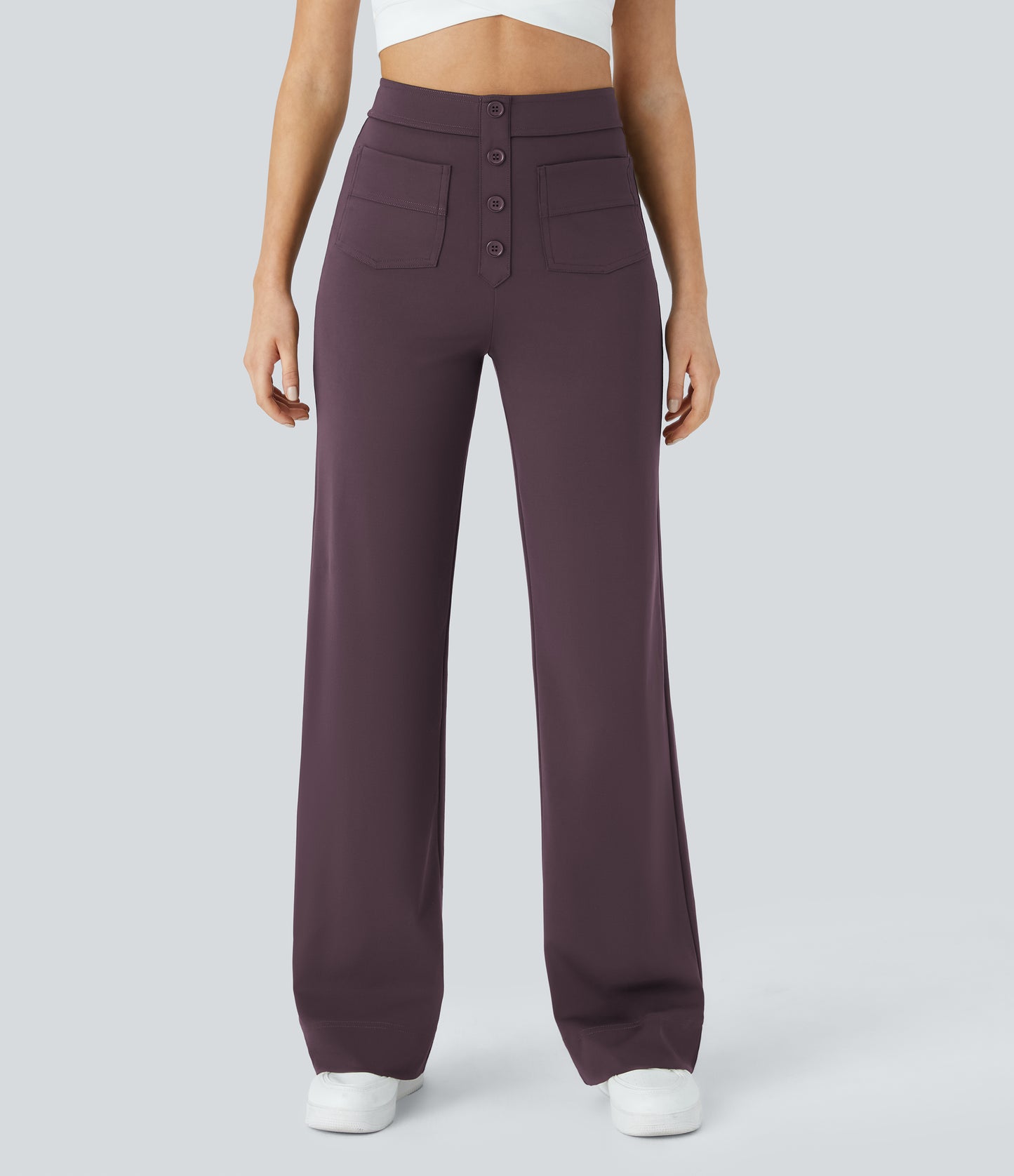 Halara High Waisted Button Straight Leg Casual Pants with Multiple Pockets