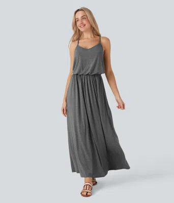 Adjustable Strap Maxi Flowy Resort Slip Dress with Pockets for Women