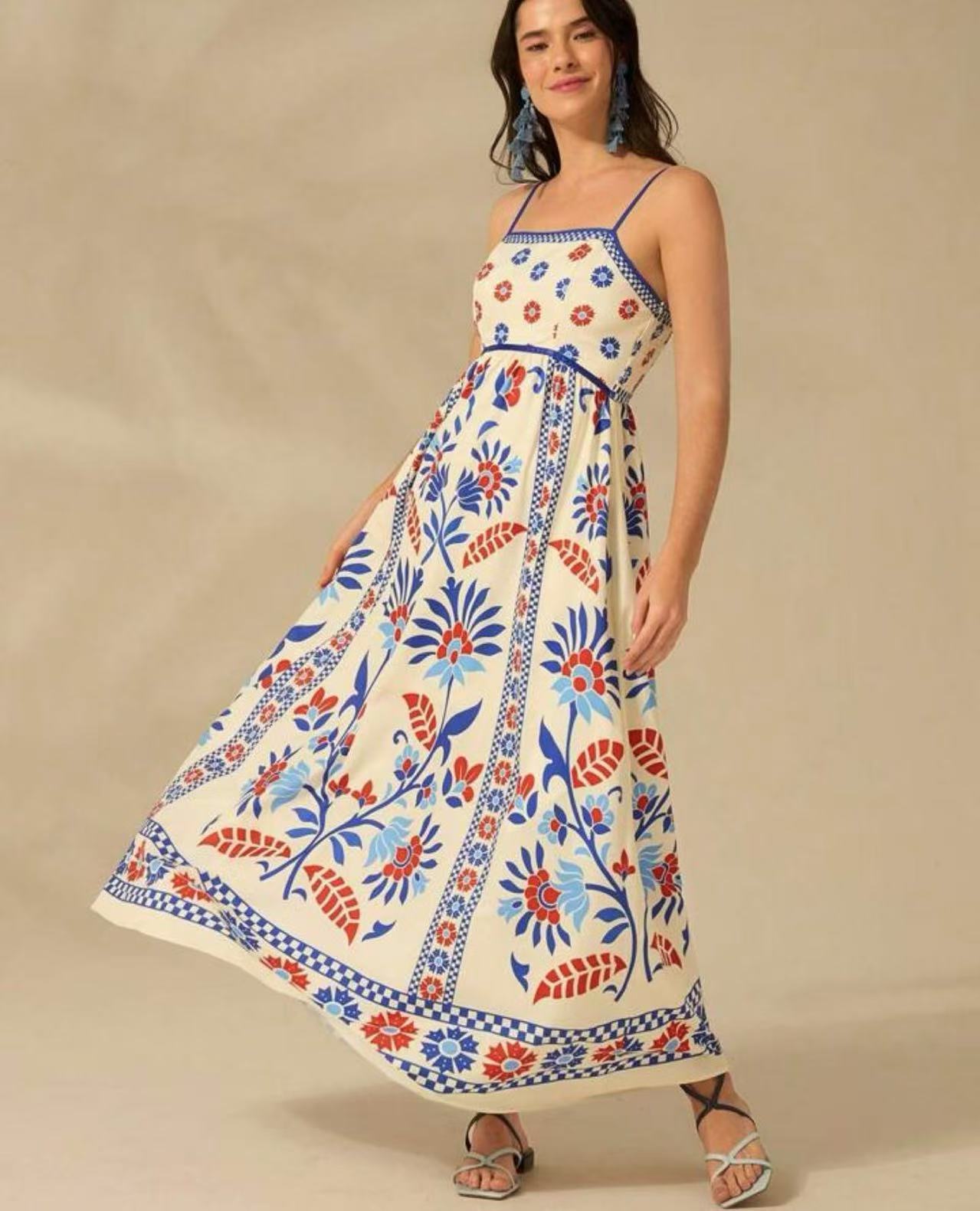 Printing Slip Dress Vacation Style Women's Clothing