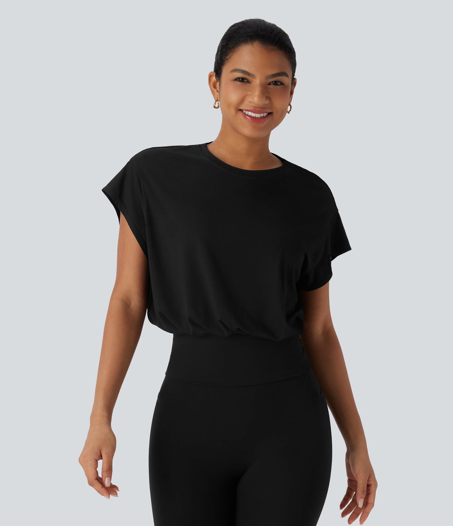 Women's Versatile Round Neck Short Batwing Sleeve Relaxed Fit Work T-Shirt