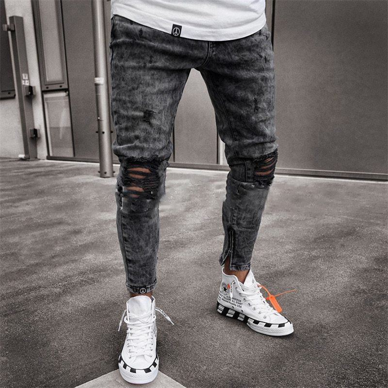 Shredded jeans stretch pants