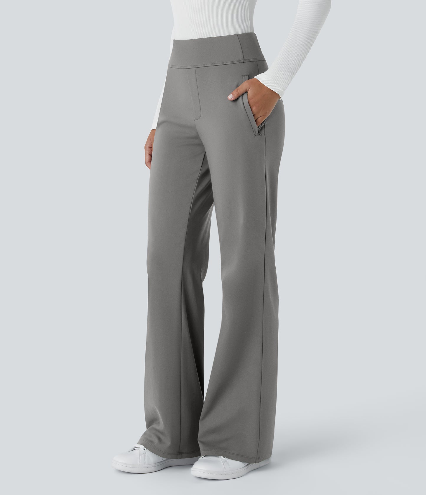 Halara Flex High Waisted Side Zipper Pocket Work Flare Pants