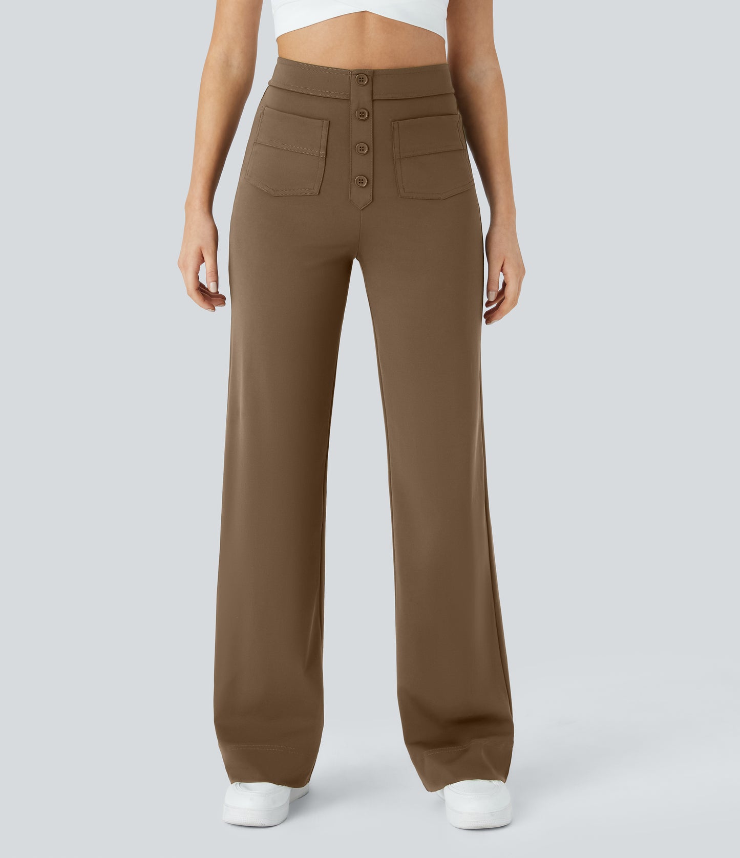 Halara High Waisted Button Straight Leg Casual Pants with Multiple Pockets
