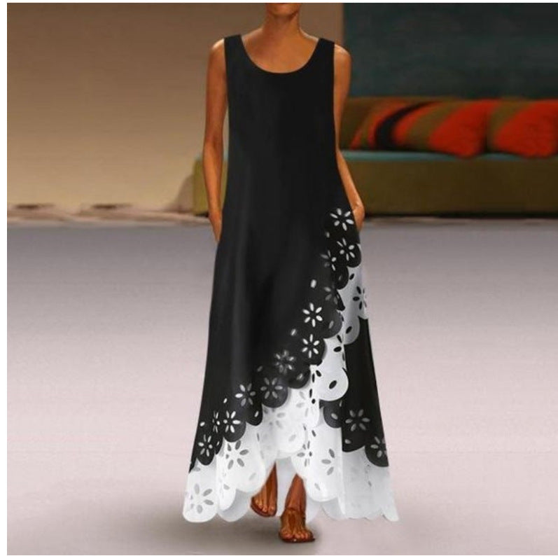 Sleeveless Print Round Neck Maxi Beach Dress