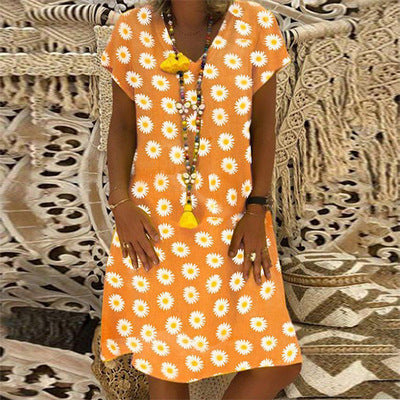 Printed Short sleeve V-neck Maxi Dress