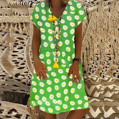 Printed Short sleeve V-neck Maxi Dress