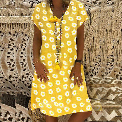 Printed Short sleeve V-neck Maxi Dress