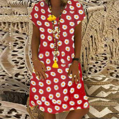 Printed Short sleeve V-neck Maxi Dress