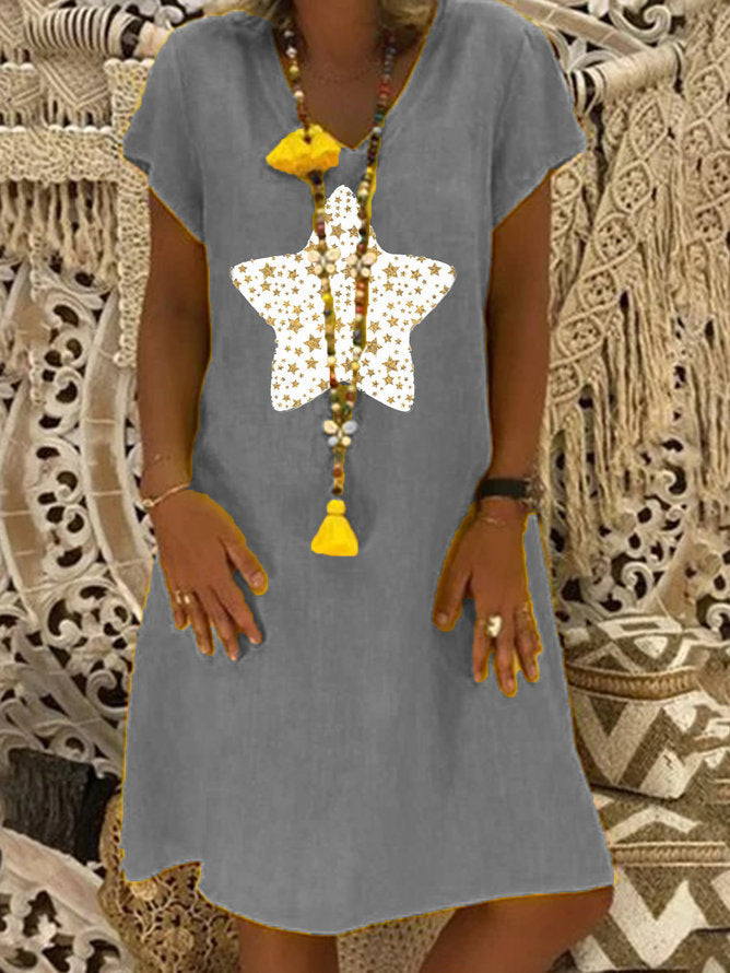 Printed Short sleeve V-neck Maxi Dress