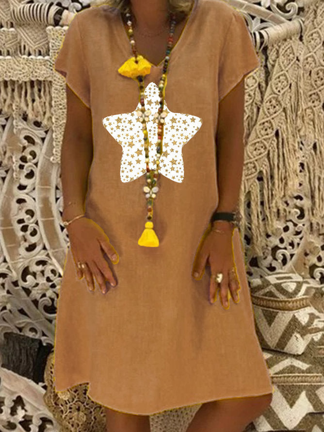 Printed Short sleeve V-neck Maxi Dress