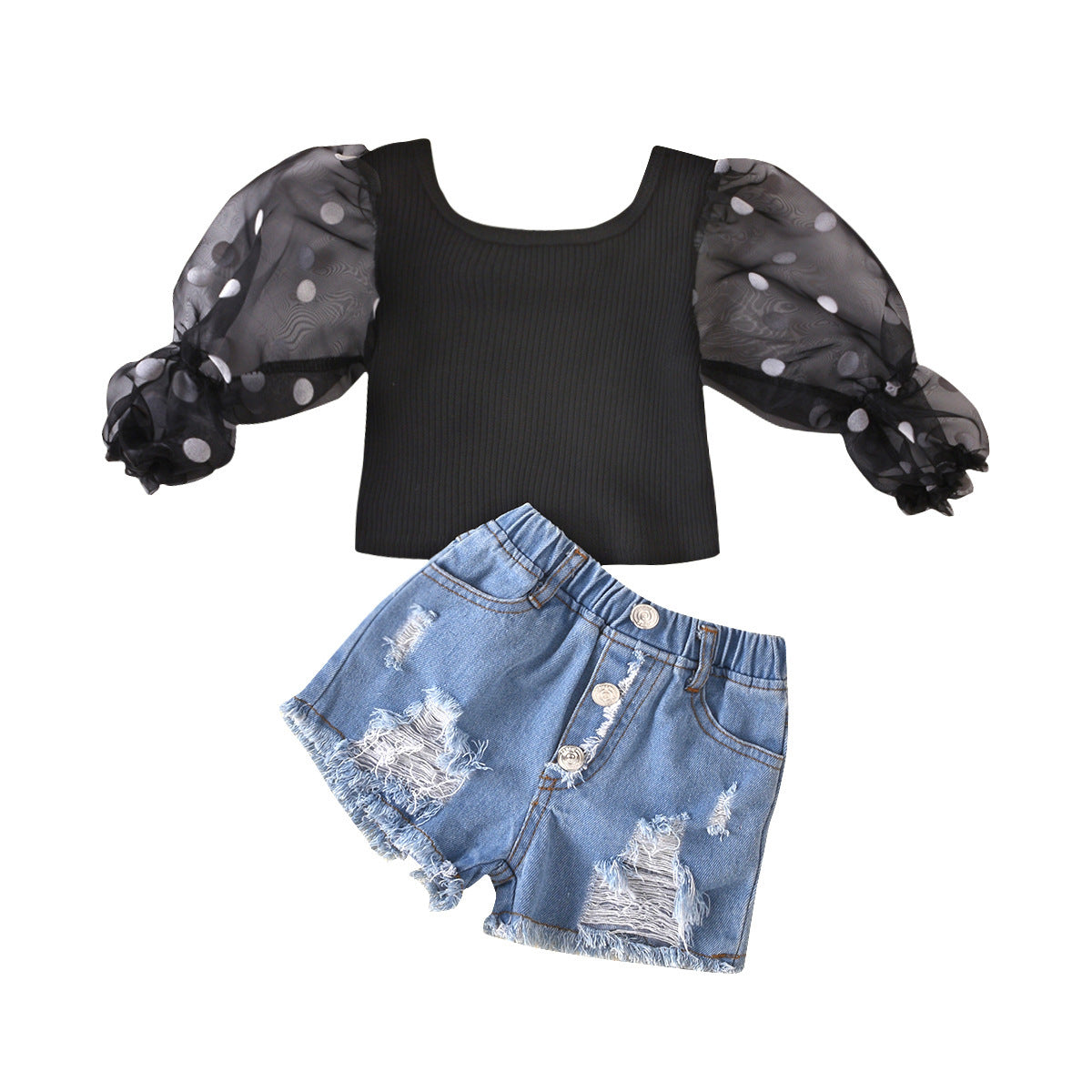 Top Ripped Denim Shorts Kids Suit 05