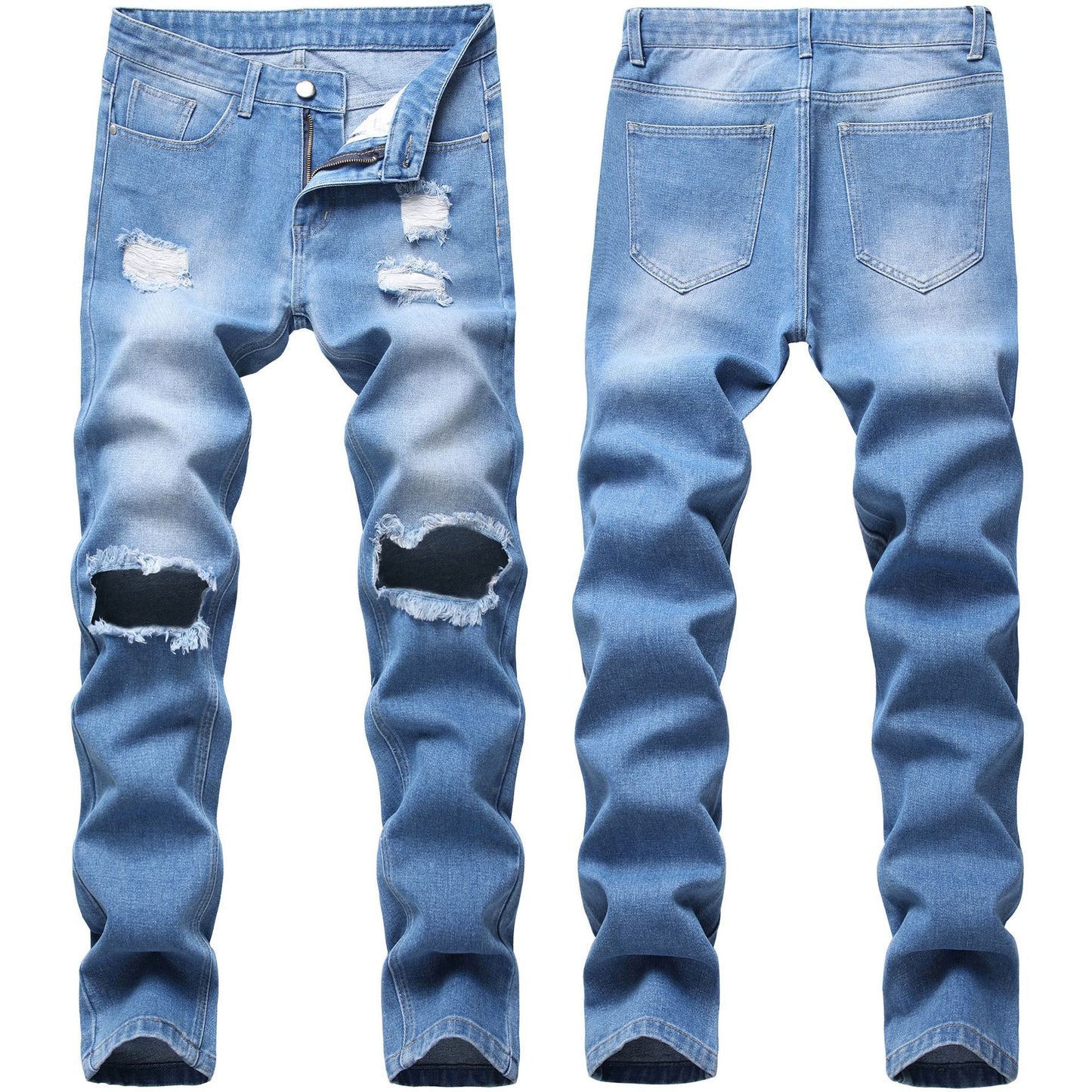 New Black Small Feet Jeans Men's Ripped Straight Leg Jeans