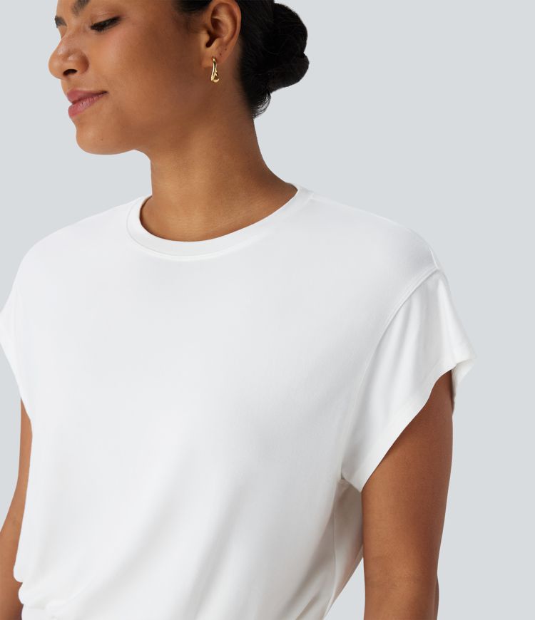 Women's Versatile Round Neck Short Batwing Sleeve Relaxed Fit Work T-Shirt