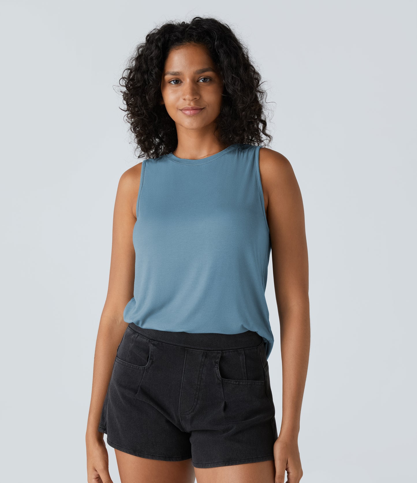 Women's Essential Ribbed Round Neck Casual Tank Top - Soft, Stretchy, Versatile