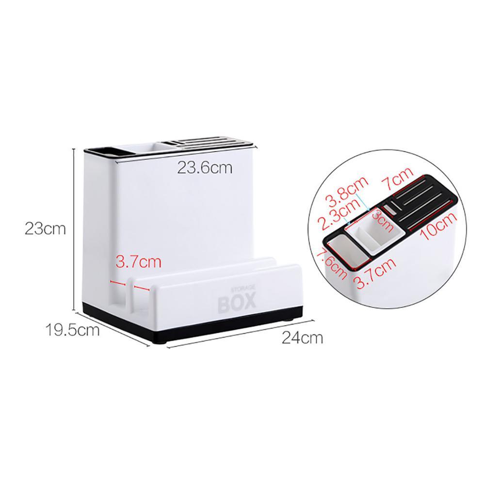 Kitchen drawer knife holder featuring protective plastic dividers and tableware storage compartments for cabinet convenience