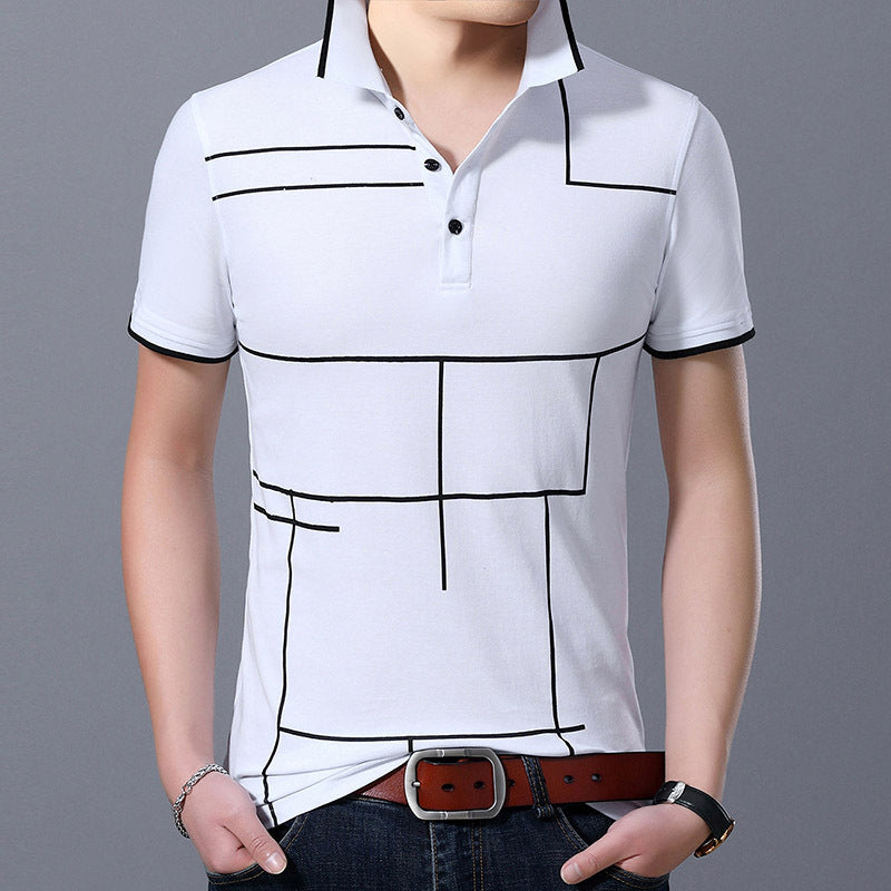 Stripe Print slim youth polo men's top