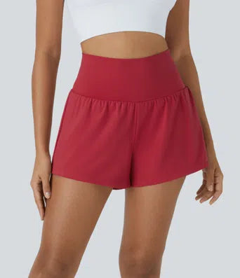 Super High Waisted Back Pocket & Side Hidden Pocket 2-in-1 Yoga Shorts 5''-Longer Length