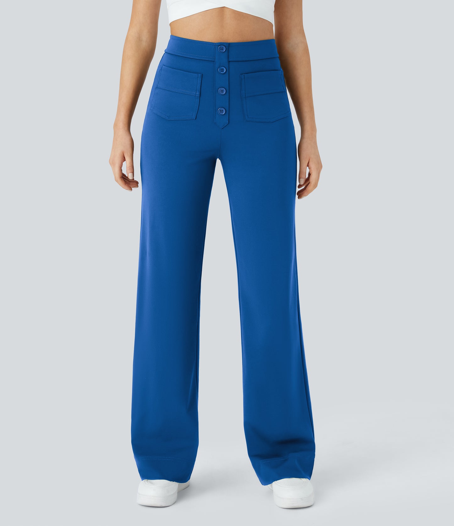 Halara High Waisted Button Straight Leg Casual Pants with Multiple Pockets