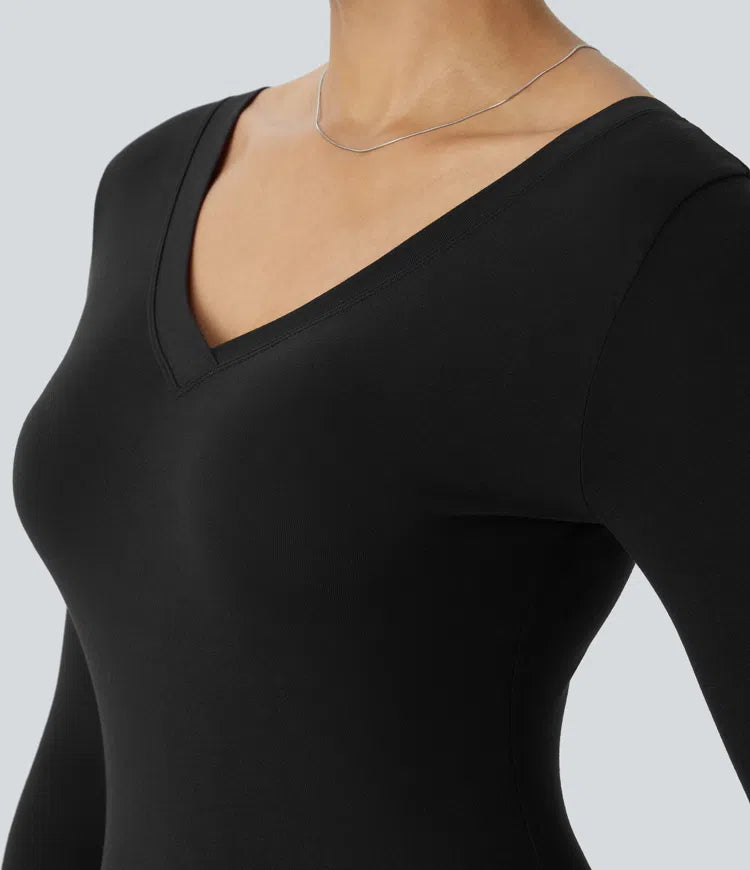 Elegant Draped V-Neck Long Sleeve Maxi Dress for Casual Everyday Style