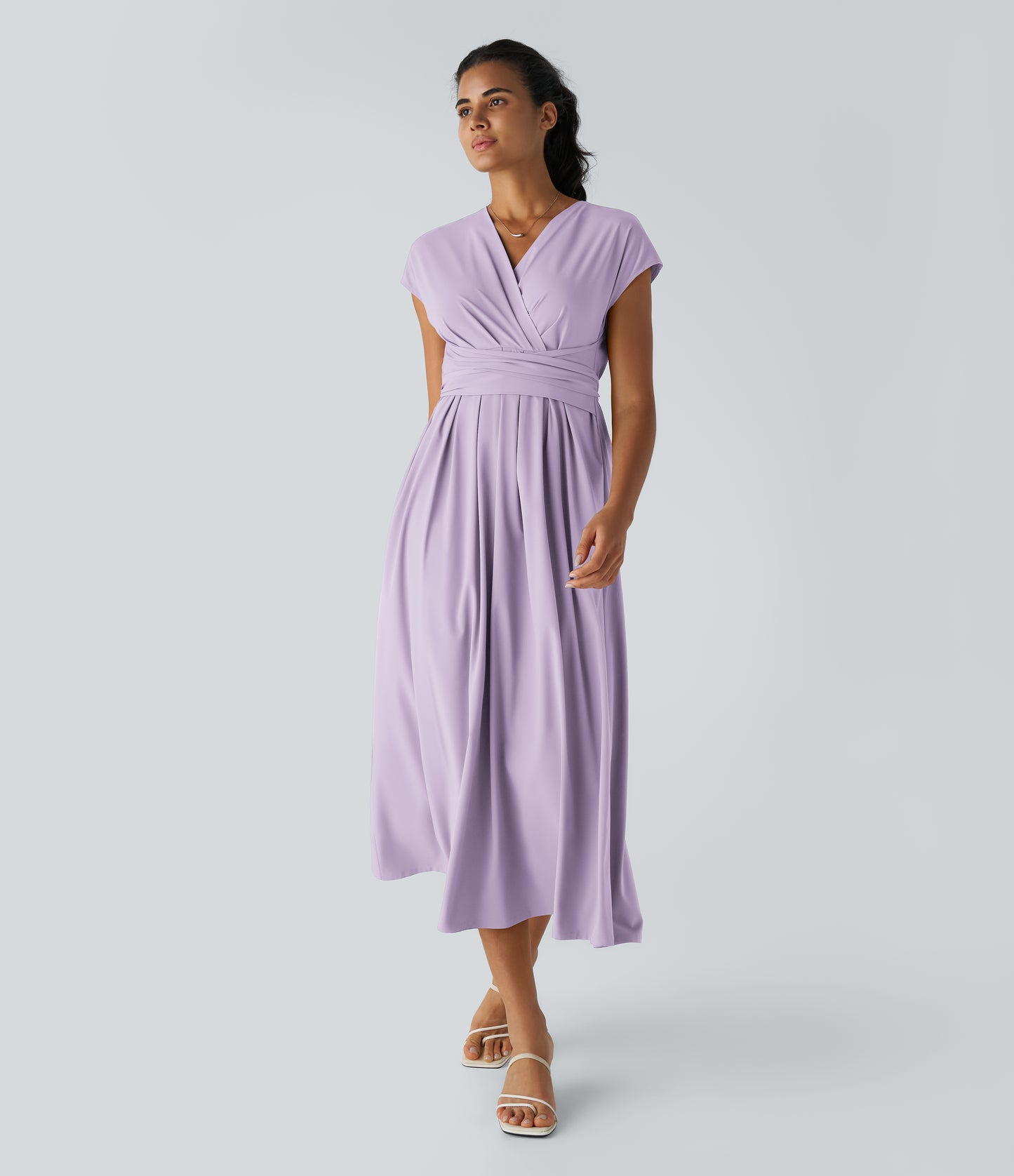 Women's Breezeful V-Neck Short Sleeve Quick-Dry Midi Dress with Pockets
