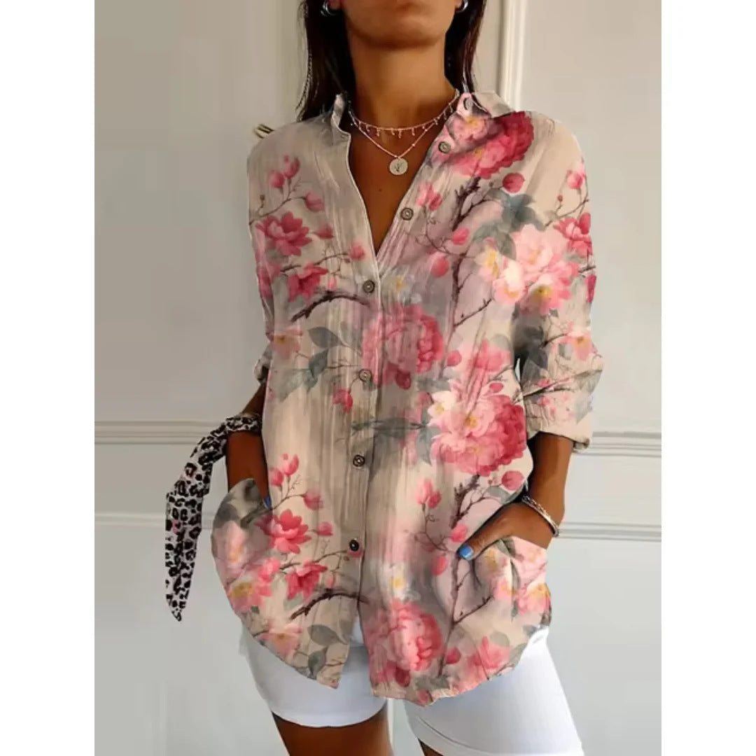 New Women's Long Sleeved Shirt For Summer Fashion, 3D Printed Shirt With Floral Pattern