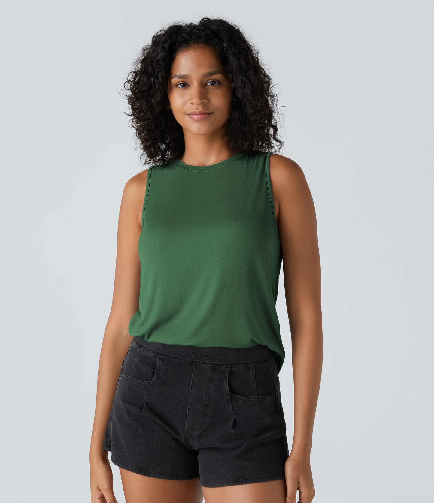 Women's Essential Ribbed Round Neck Casual Tank Top - Soft, Stretchy, Versatile