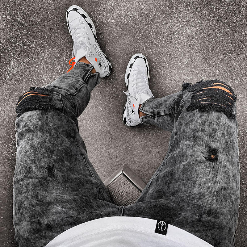 Shredded jeans stretch pants