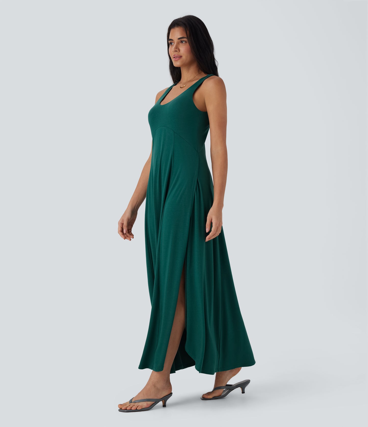 Women's U-Neck Backless Split Flowy Maxi Casual Tank Dress: Effortless Summer Style