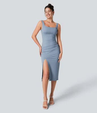 Breezeful™ Backless High Low 2-Piece Side Pocket Flowy Midi Quick Dry Casual Dress