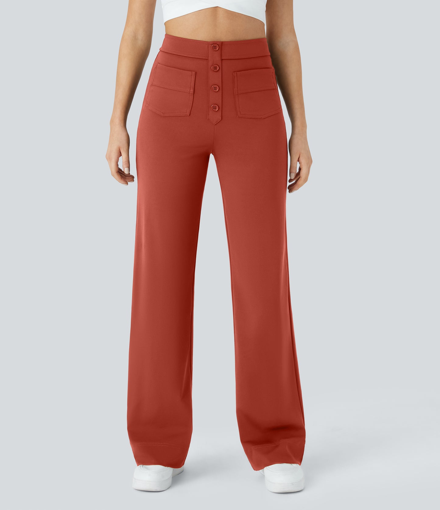 Halara High Waisted Button Straight Leg Casual Pants with Multiple Pockets