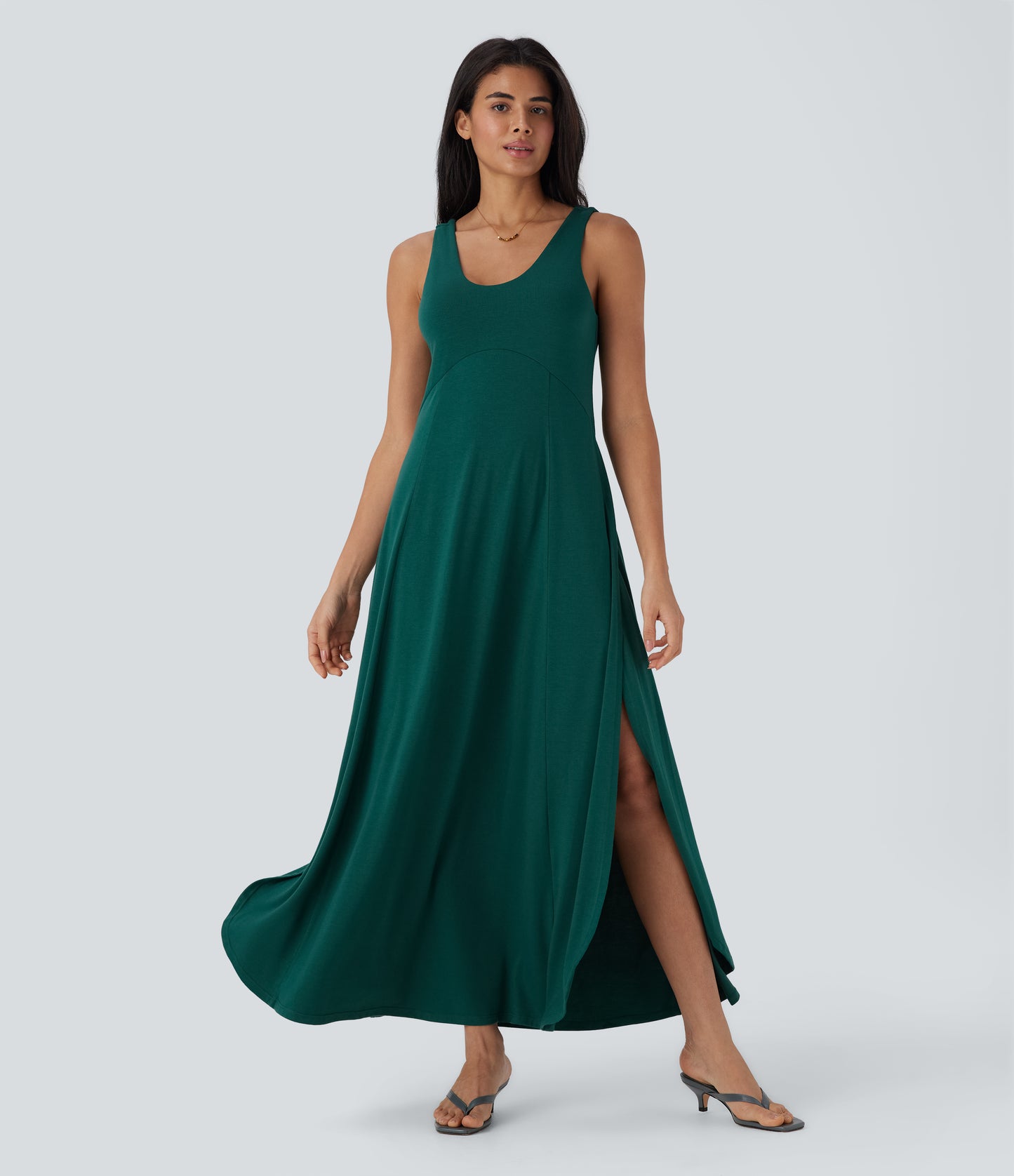Women's U-Neck Backless Split Flowy Maxi Casual Tank Dress: Effortless Summer Style