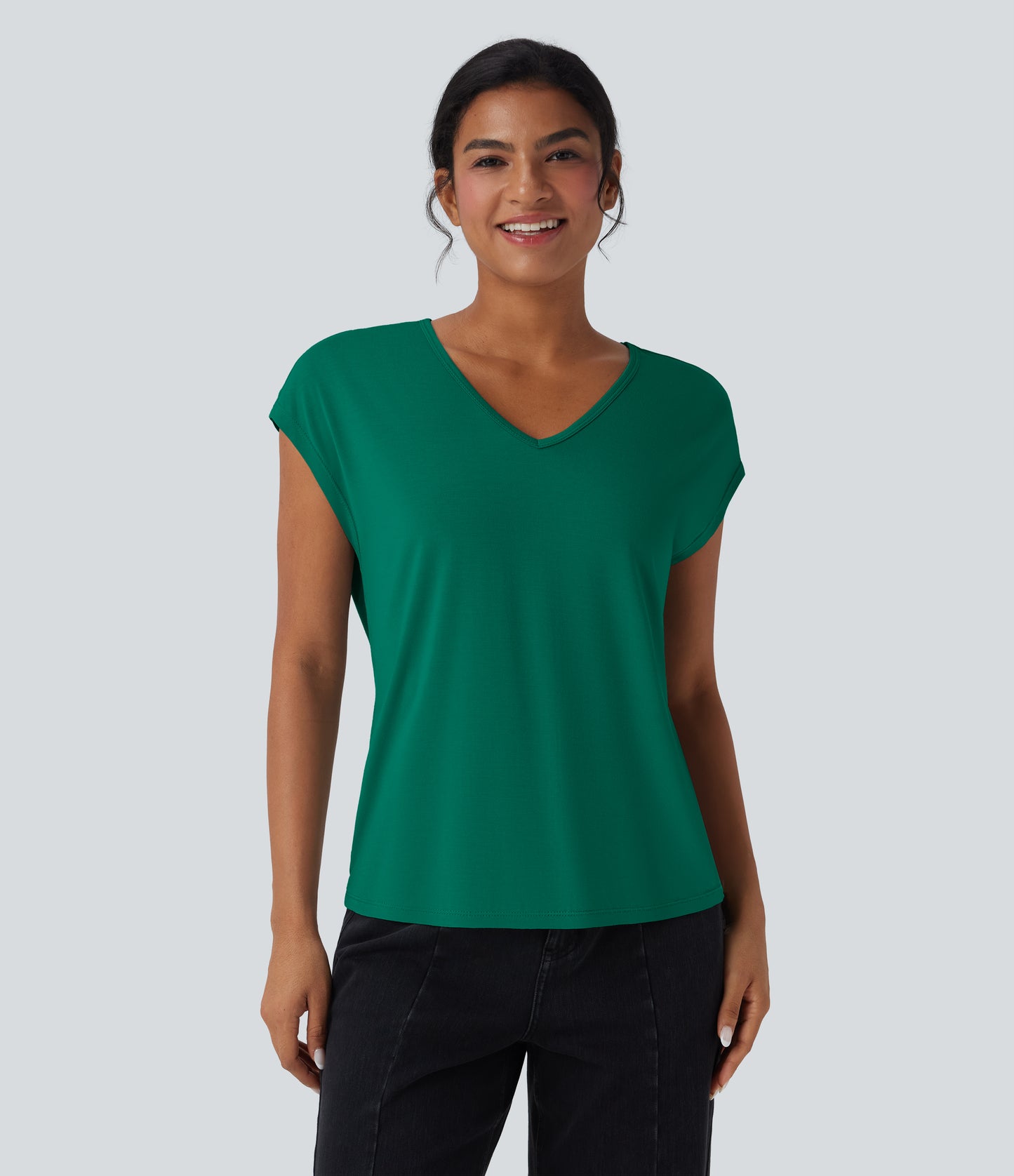Halara Women's V-Neck Short Sleeve Casual T-Shirt - Soft, Breathable Everyday Top