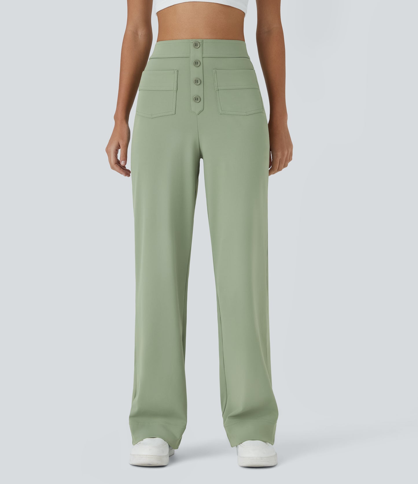 Halara High Waisted Button Straight Leg Casual Pants with Multiple Pockets