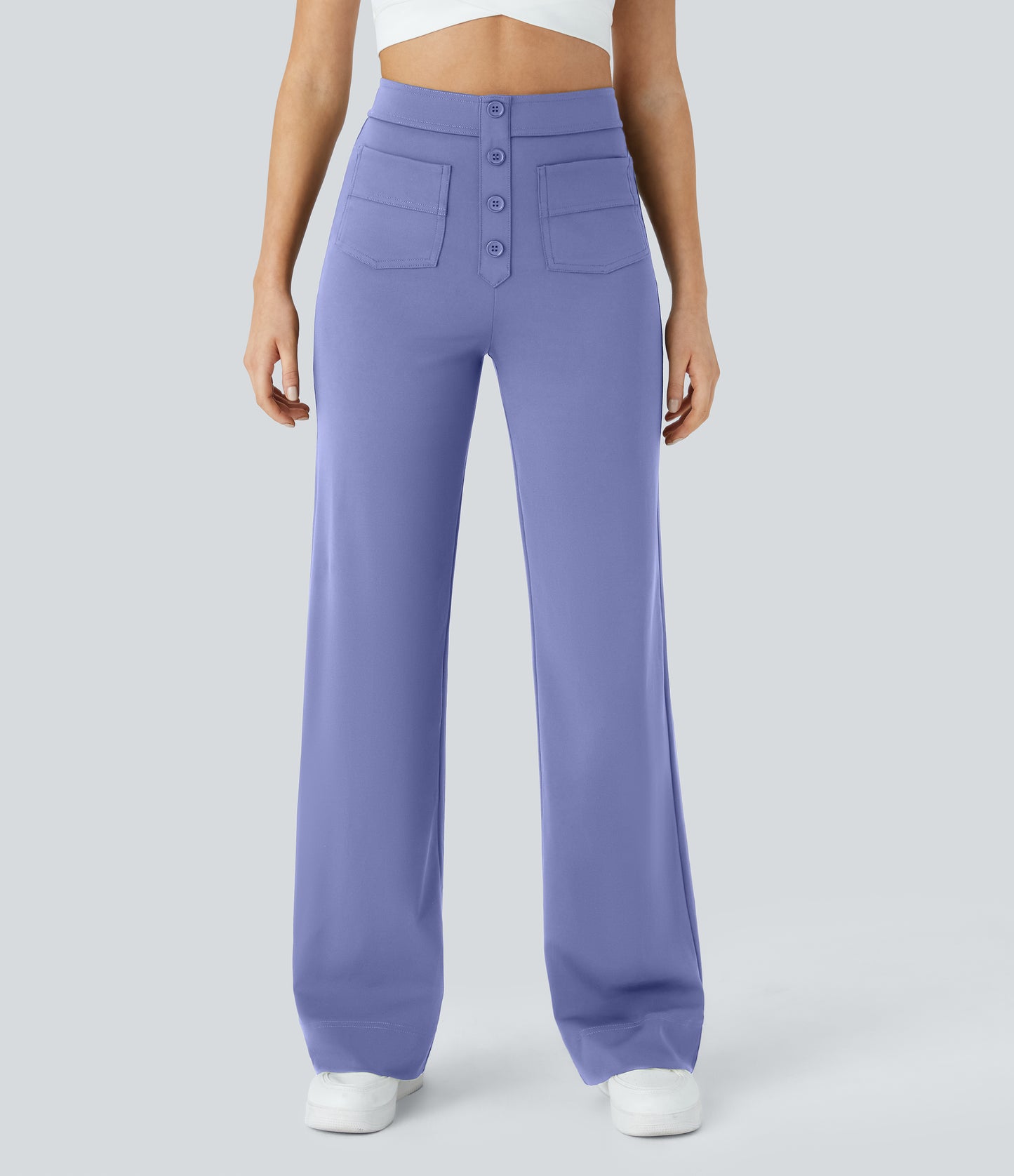 Halara High Waisted Button Straight Leg Casual Pants with Multiple Pockets