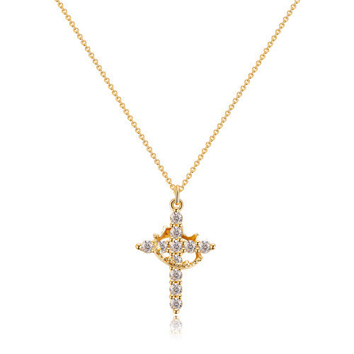 Cross Full Diamond Crown Rotatable Necklace 02