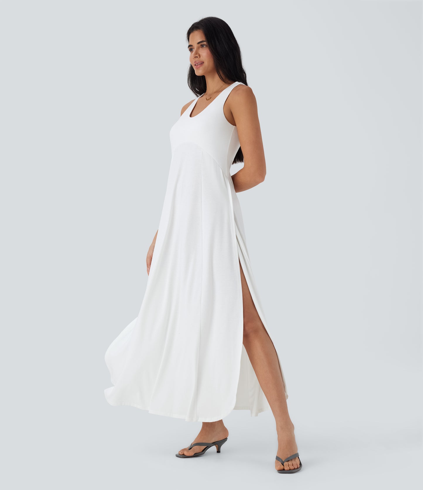 Women's U-Neck Backless Split Flowy Maxi Casual Tank Dress: Effortless Summer Style