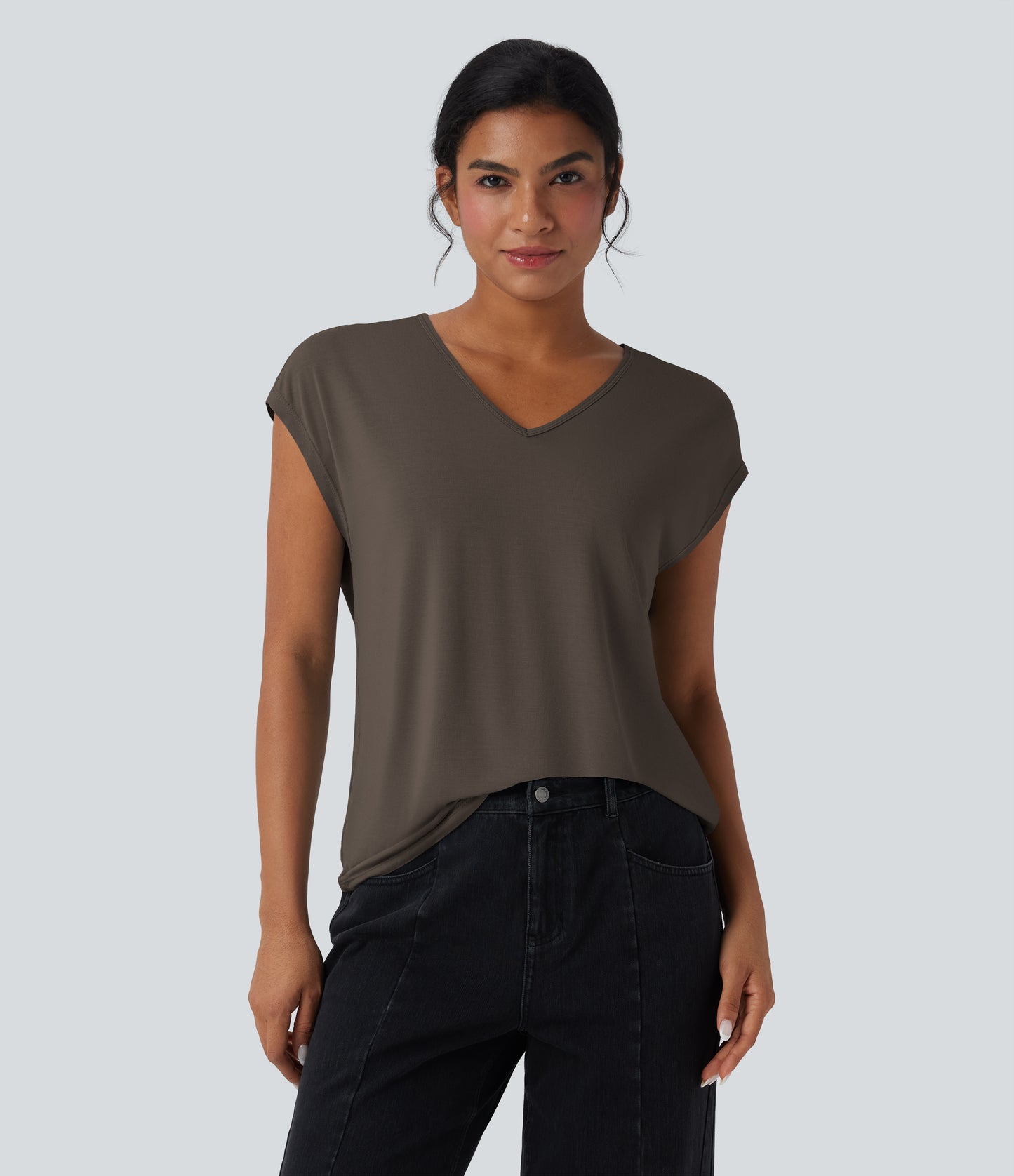 Halara Women's V-Neck Short Sleeve Casual T-Shirt - Soft, Breathable Everyday Top
