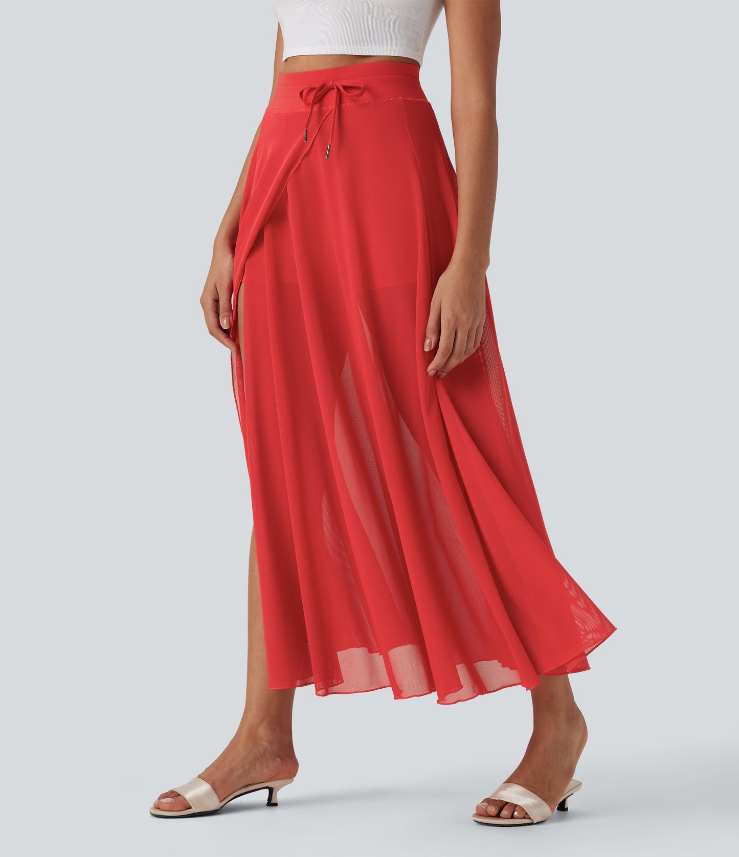 Effortless High Waisted Drawstring Maxi Skirt with Built-in Shorts & Pockets